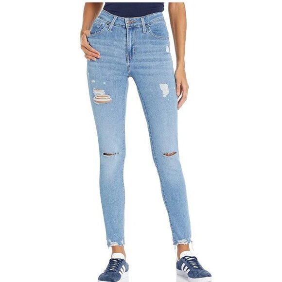 LEVI'S 721 High Rise Skinny Distressed Raw Hem Jeans Size 31 - Picture 1 of 13